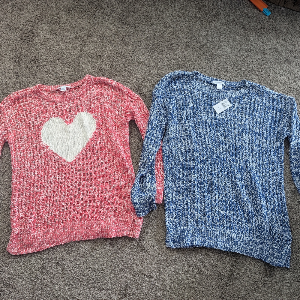 Motherhood Heart Pattern Sweater Set - Red and Blue